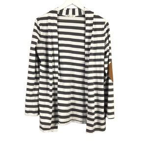 Angvns Brown White Stripe Open Elbow Patch Cardigan Top Women Sz M